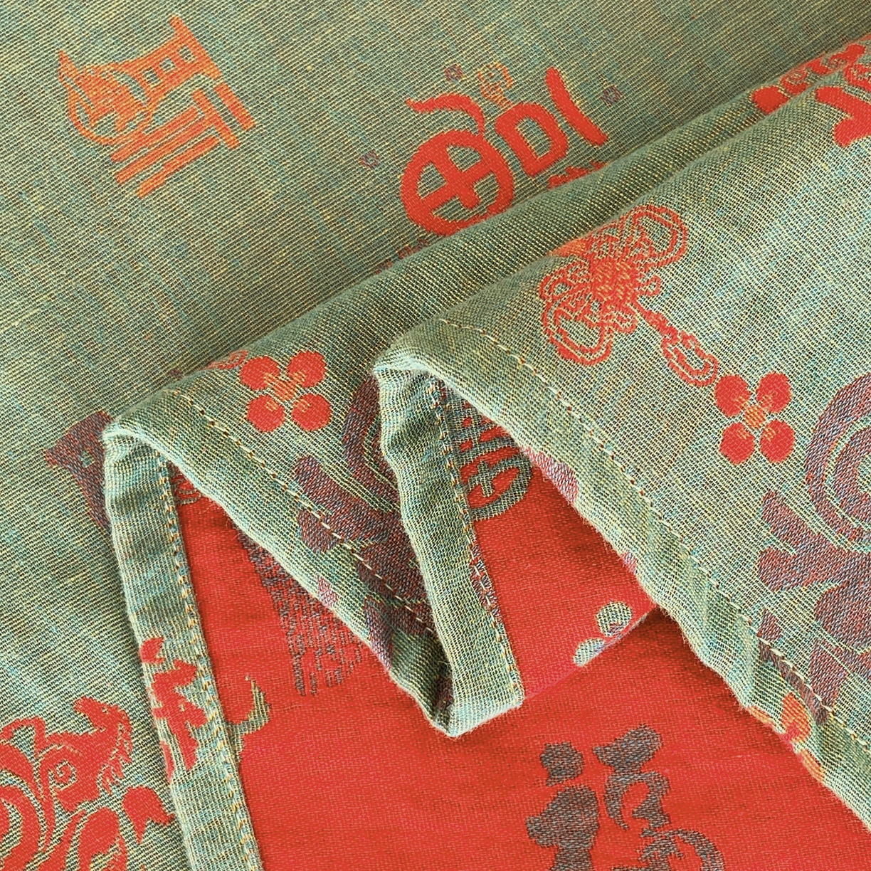 91家纺网 家纺一手货源 找家纺 春皖家纺 2026新款全棉色织双层纱提花百福系列拉链款-单床单 绿福马