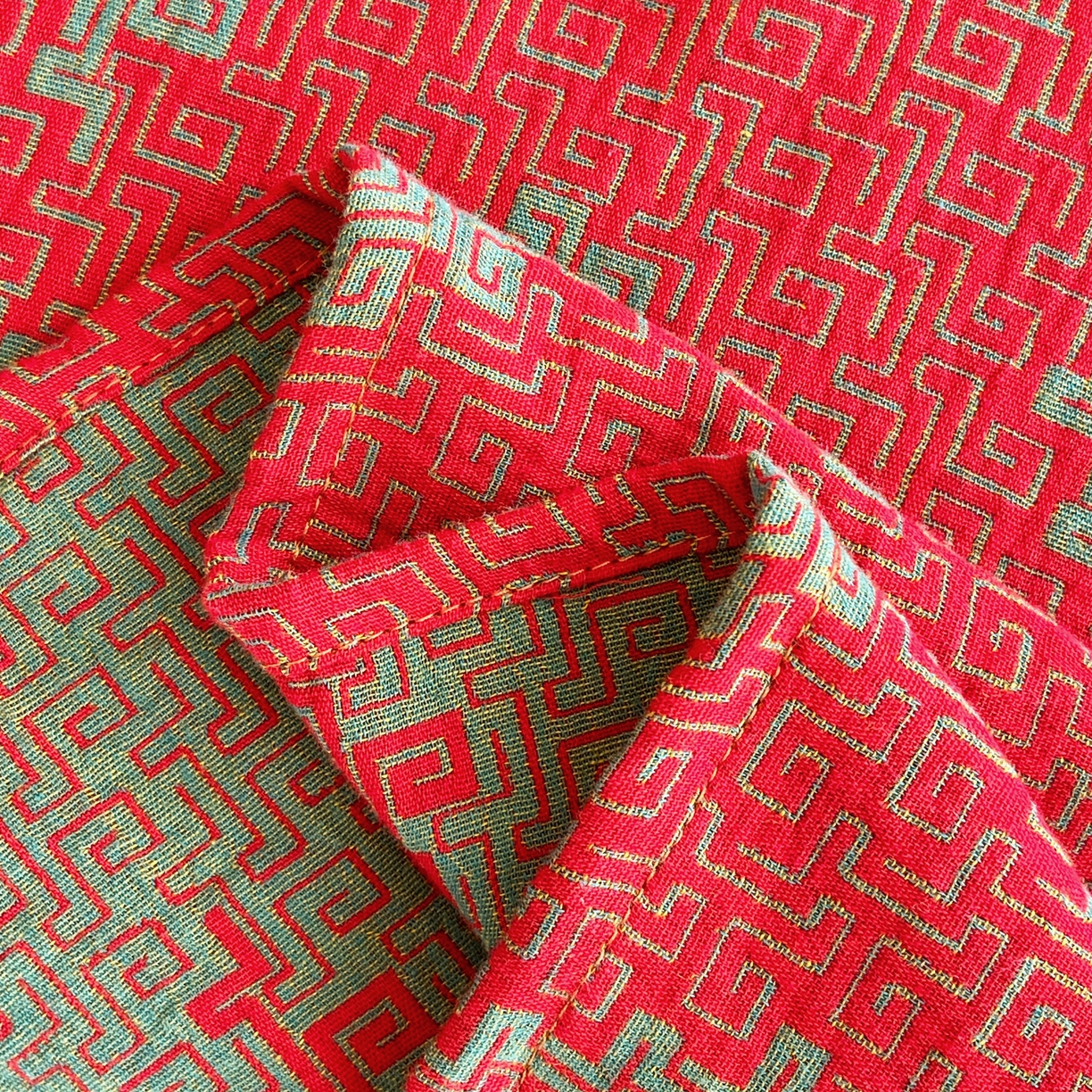 91家纺网 家纺一手货源 找家纺 春皖家纺 2026新款全棉色织双层纱提花百福系列拉链款-单床单 红赤兔