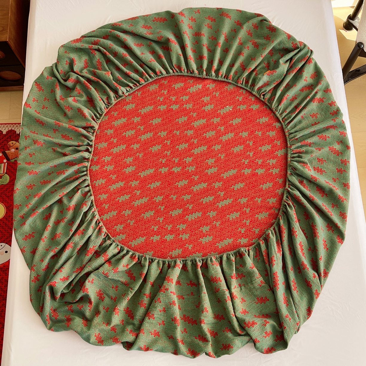 91家纺网 家纺一手货源 找家纺 春皖家纺 2026新款全棉色织双层纱提花百福系列拉链款-单床笠 绿赤兔