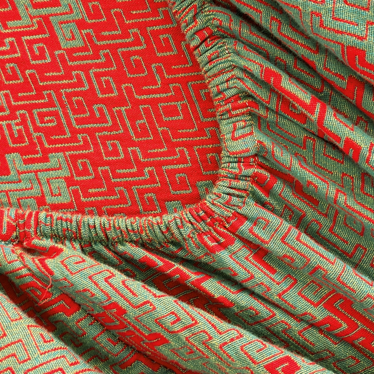 91家纺网 家纺一手货源 找家纺 春皖家纺 2026新款全棉色织双层纱提花百福系列拉链款-单床笠 绿赤兔