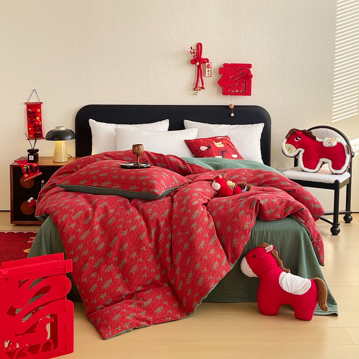 91家纺网 家纺一手货源 找家纺 （总）春皖家纺 2026新款全棉色织双层纱提花百福系列拉链款-单被套