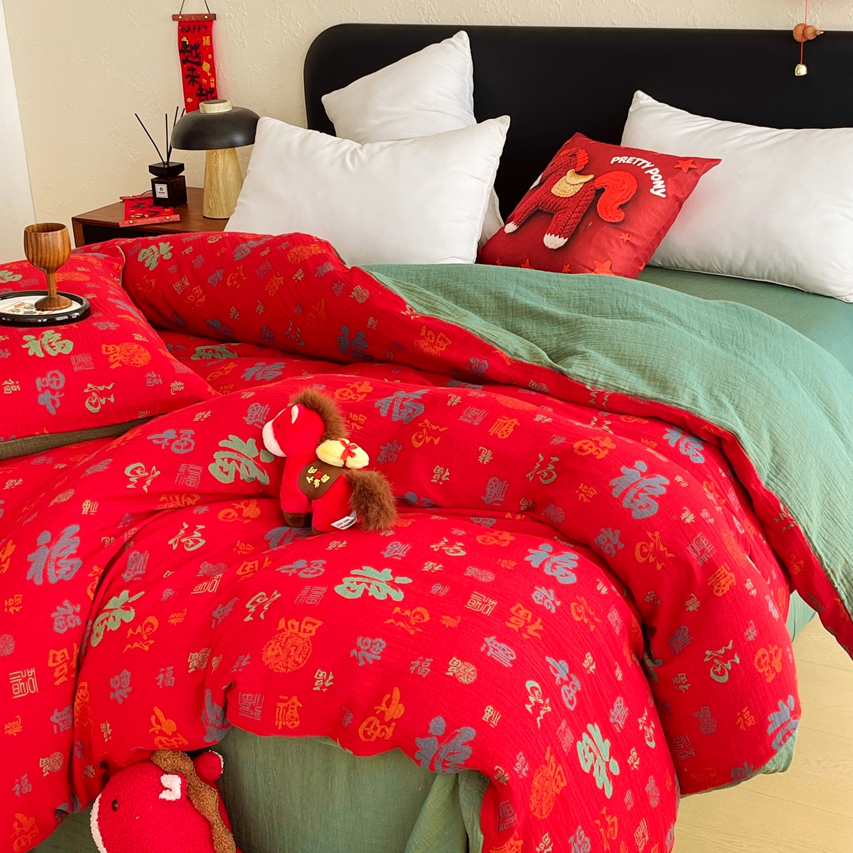 91家纺网 家纺一手货源 找家纺 （总）春皖家纺 2026新款全棉色织双层纱提花百福系列拉链款-单被套