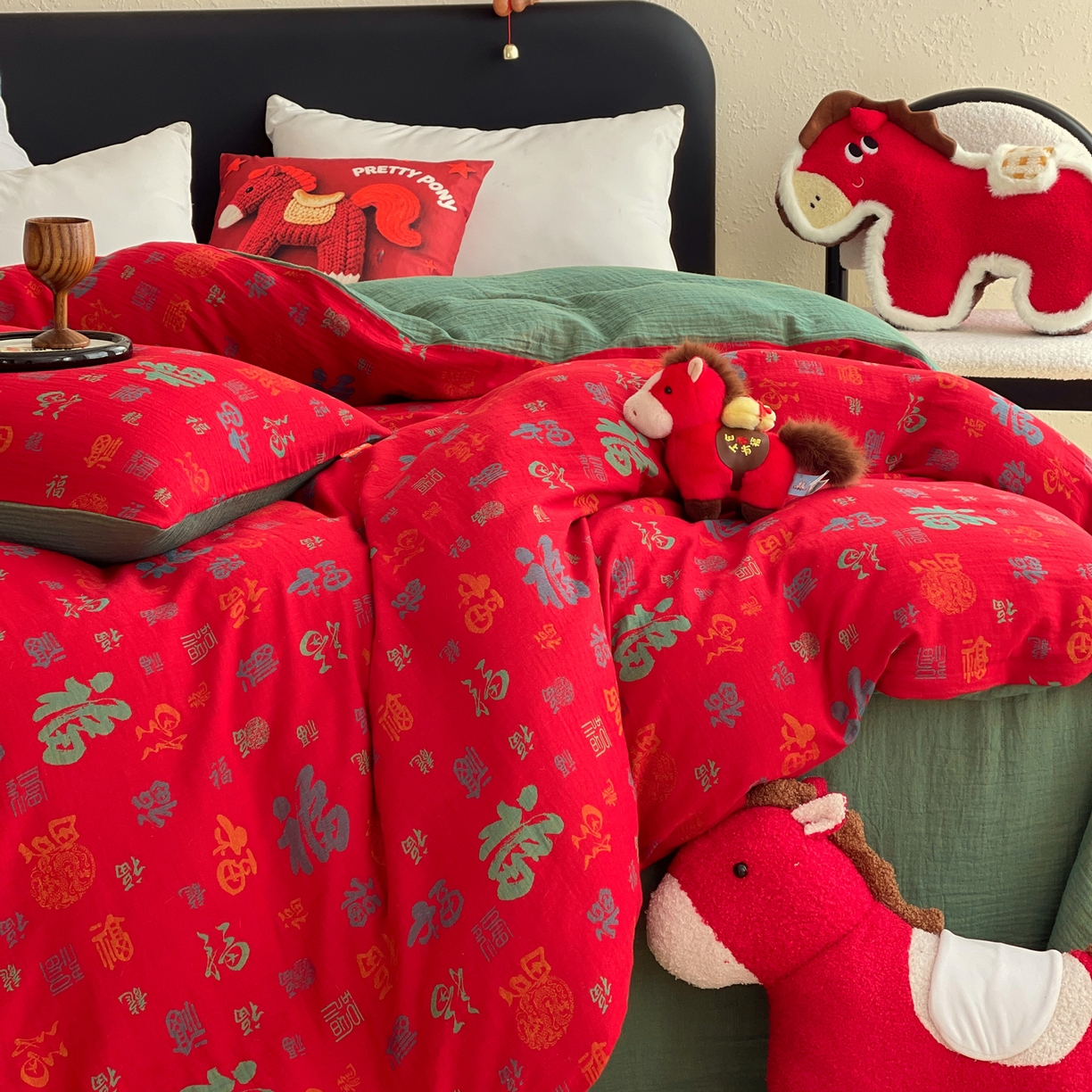 91家纺网 家纺一手货源 找家纺 （总）春皖家纺 2026新款全棉色织双层纱提花百福系列拉链款-单被套