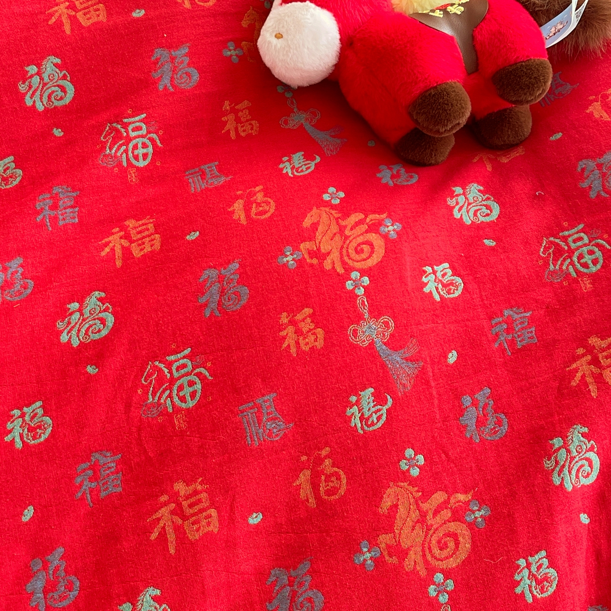 91家纺网 家纺一手货源 找家纺 春皖家纺 2026新款全棉色织双层纱提花百福系列拉链款-单被套 红福马