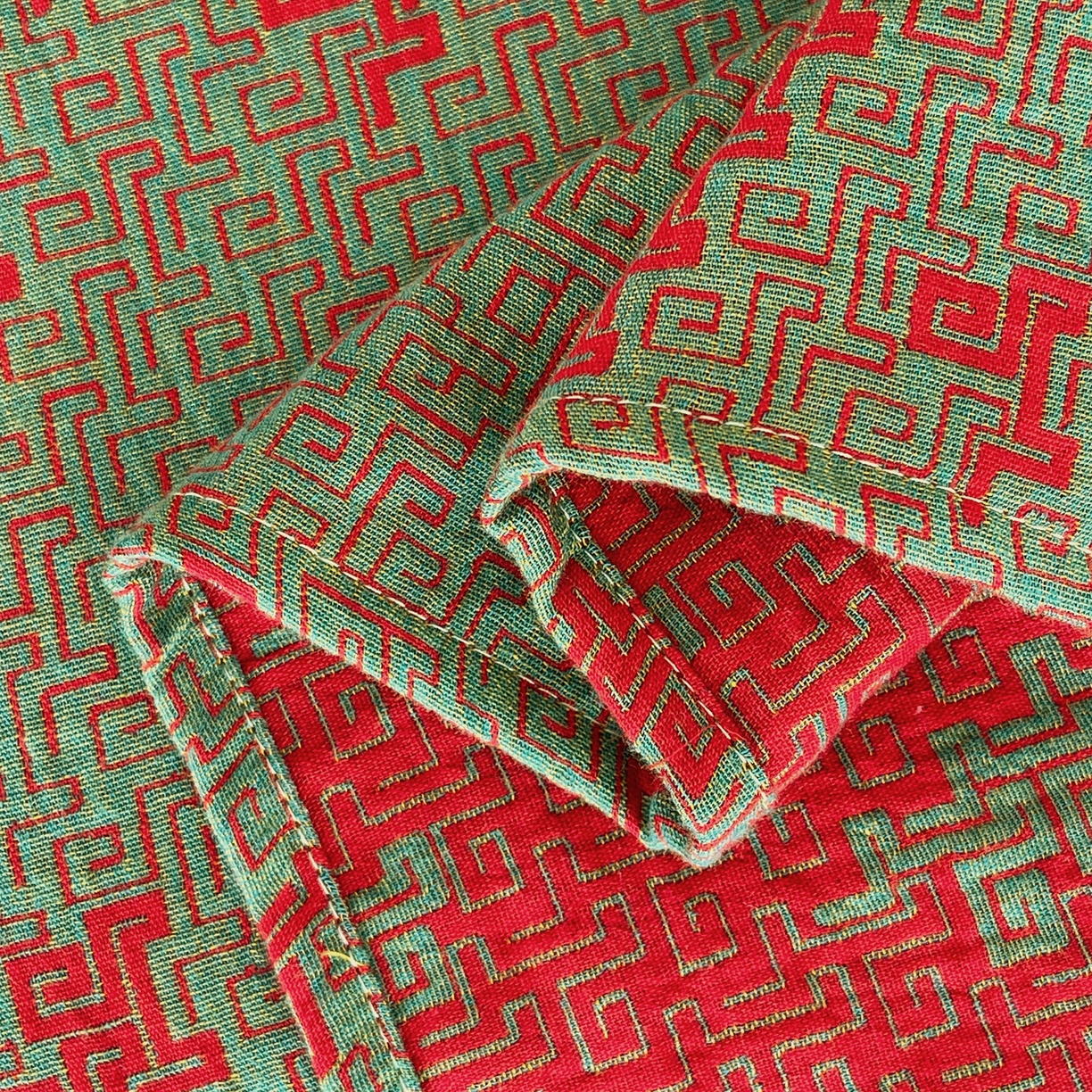 91家纺网 家纺一手货源 找家纺 春皖家纺 2026新款全棉色织双层纱提花百福系列拉链款-四件套 绿赤兔