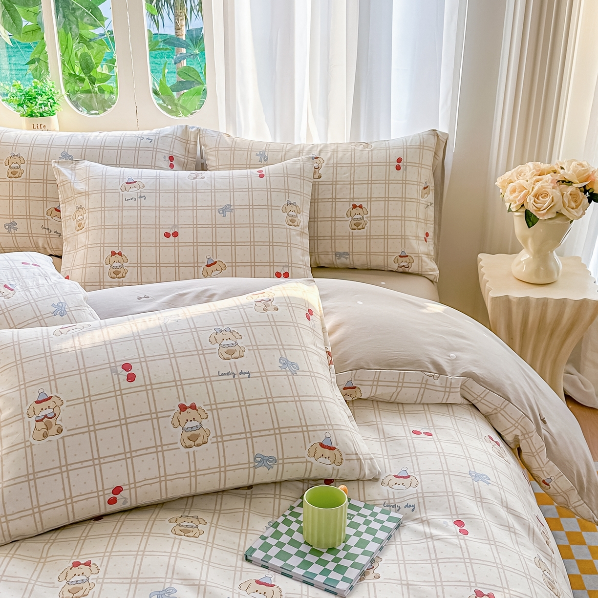 91家纺网 家纺一手货源 找家纺 颜选 2026新款全棉纯棉印花四件套 班尼小狗