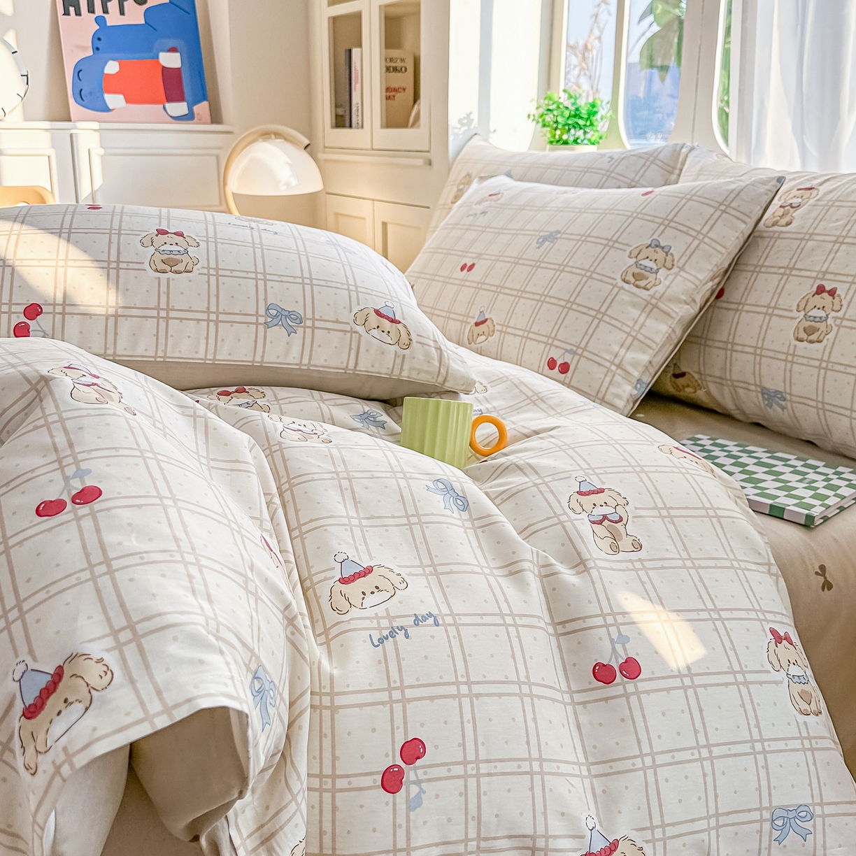 91家纺网 家纺一手货源 找家纺 颜选 2026新款全棉纯棉印花四件套 班尼小狗