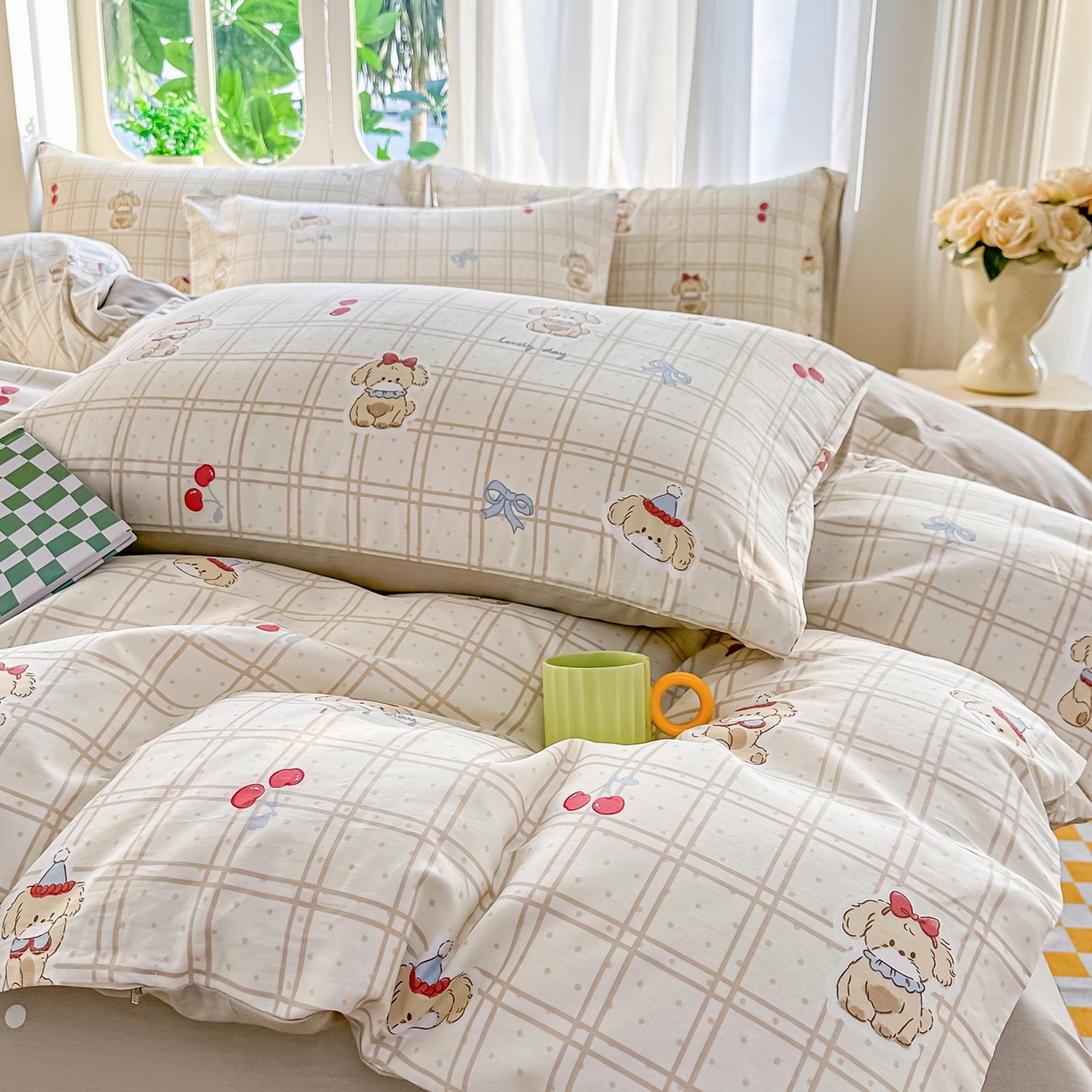 91家纺网 家纺一手货源 找家纺 颜选 2026新款全棉纯棉印花四件套 班尼小狗