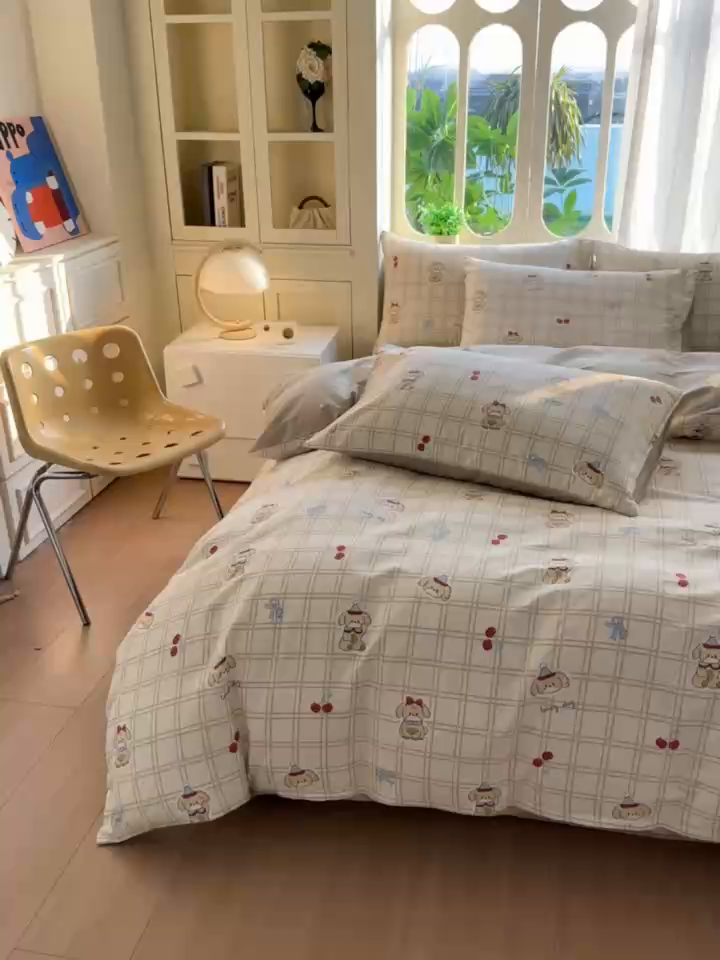 91家纺网 家纺一手货源 找家纺 颜选 2026新款全棉纯棉印花四件套 班尼小狗