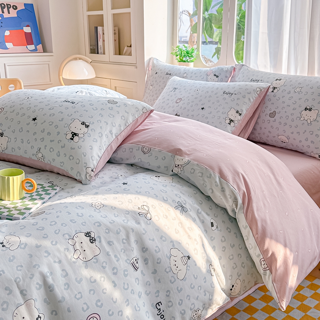 91家纺网 家纺一手货源 找家纺 颜选 2026新款全棉纯棉印花四件套 豹纹猫咪