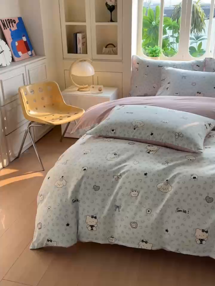 91家纺网 家纺一手货源 找家纺 颜选 2026新款全棉纯棉印花四件套 豹纹猫咪