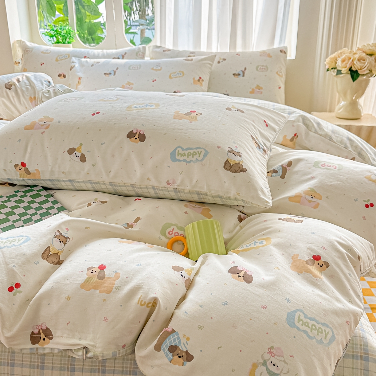 91家纺网 家纺一手货源 找家纺 颜选 2026新款全棉纯棉印花四件套 春日萌宠