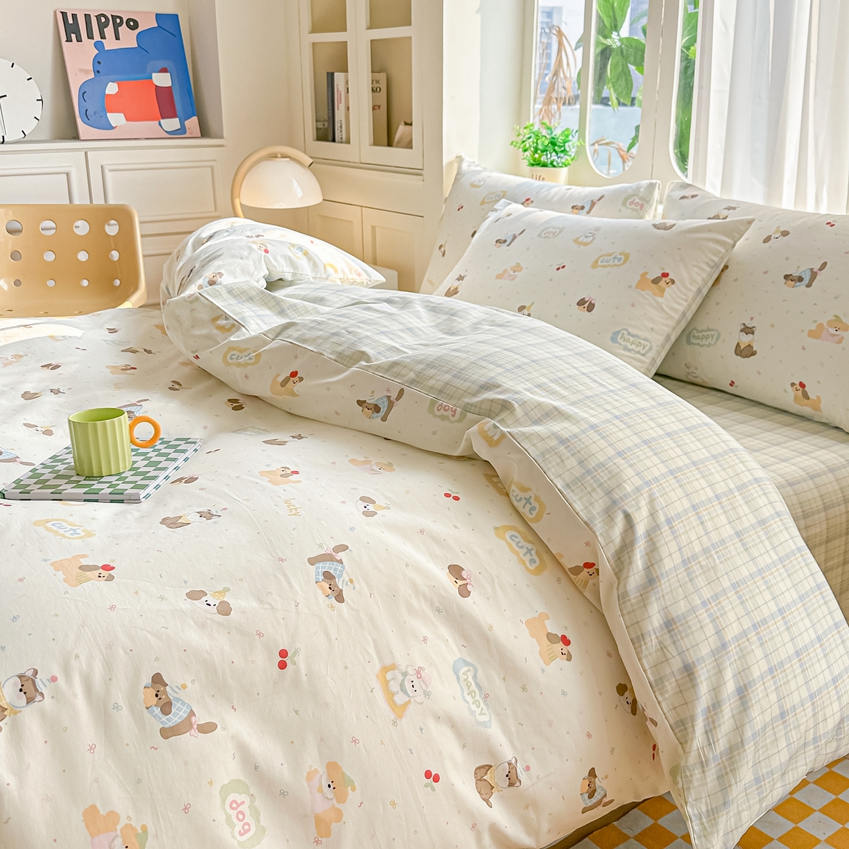 91家纺网 家纺一手货源 找家纺 颜选 2026新款全棉纯棉印花四件套 春日萌宠