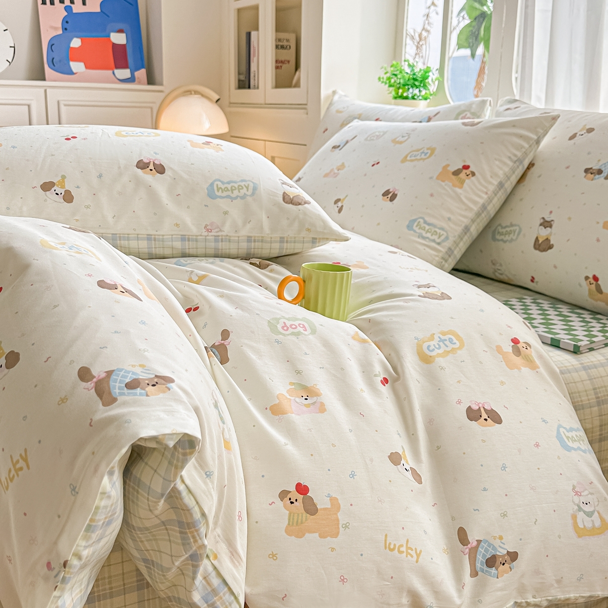 91家纺网 家纺一手货源 找家纺 颜选 2026新款全棉纯棉印花四件套 春日萌宠