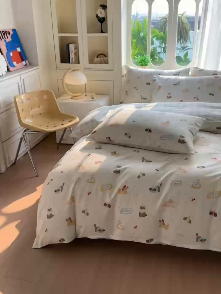 91家纺网 家纺一手货源 找家纺 颜选 2026新款全棉纯棉印花四件套 春日萌宠