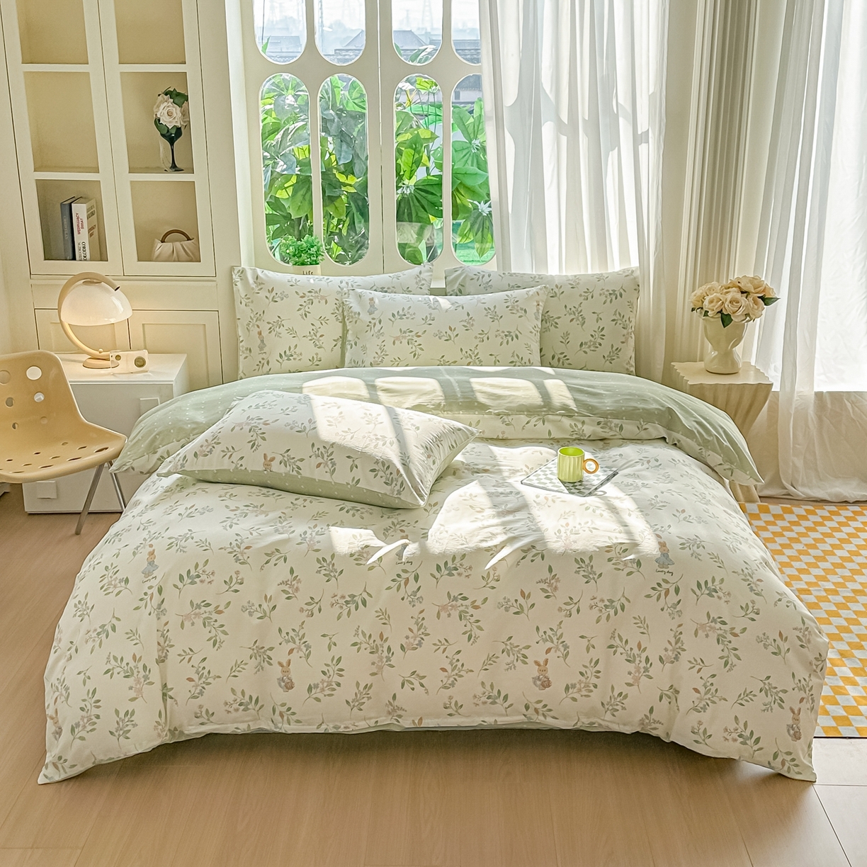 91家纺网 家纺一手货源 找家纺 颜选 2026新款全棉纯棉印花四件套 风铃小兔