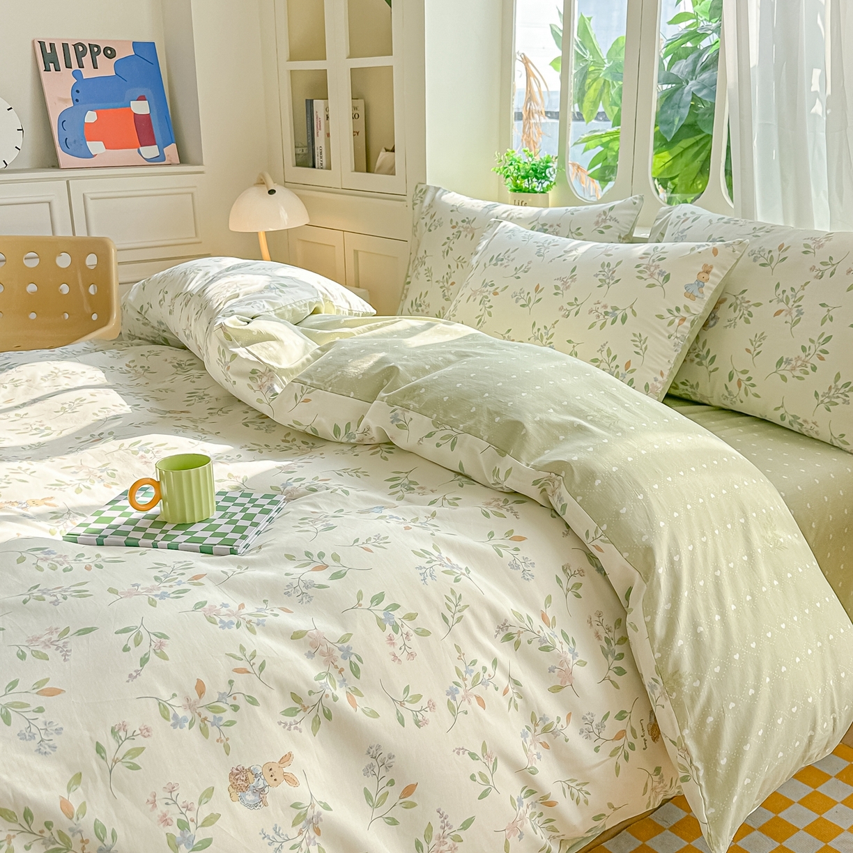 91家纺网 家纺一手货源 找家纺 颜选 2026新款全棉纯棉印花四件套 风铃小兔