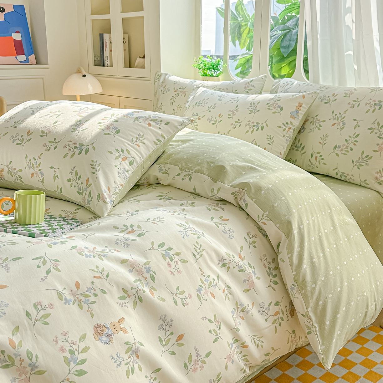 91家纺网 家纺一手货源 找家纺 颜选 2026新款全棉纯棉印花四件套 风铃小兔