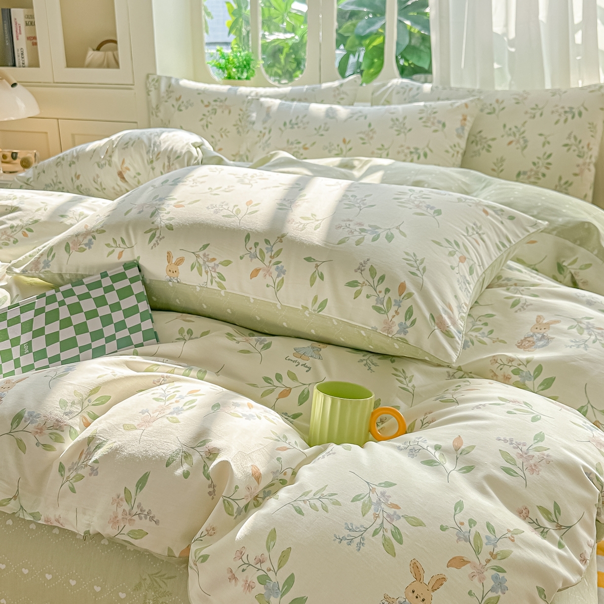 91家纺网 家纺一手货源 找家纺 颜选 2026新款全棉纯棉印花四件套 风铃小兔