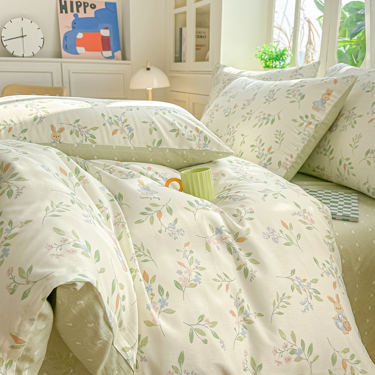 91家纺网 家纺一手货源 找家纺 颜选 2026新款全棉纯棉印花四件套 风铃小兔