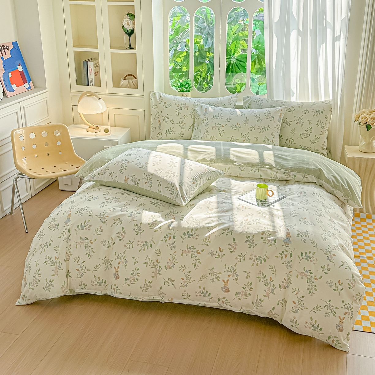 91家纺网 家纺一手货源 找家纺 颜选 2026新款全棉纯棉印花四件套 风铃小兔