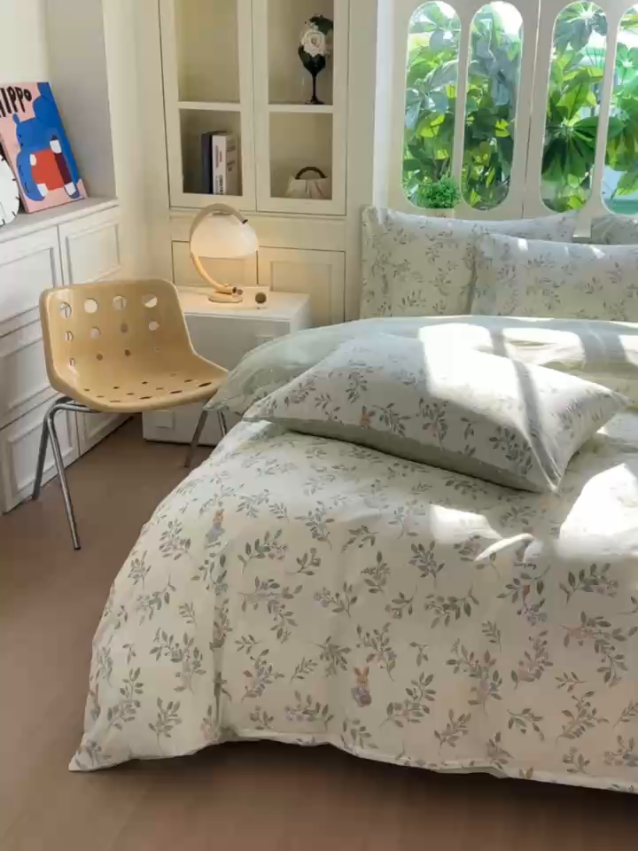 91家纺网 家纺一手货源 找家纺 颜选 2026新款全棉纯棉印花四件套 风铃小兔