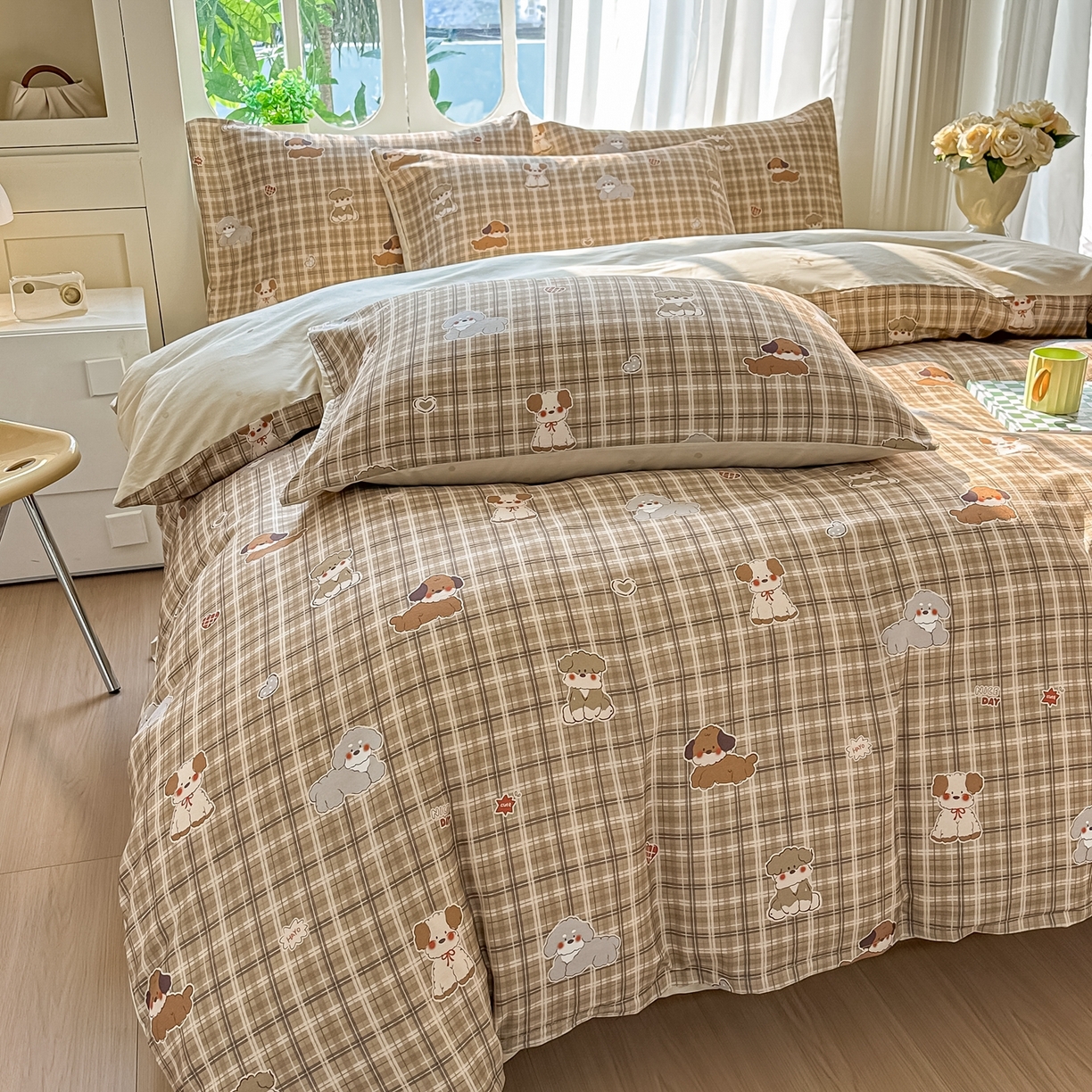 91家纺网 家纺一手货源 找家纺 颜选 2026新款全棉纯棉印花四件套 哈哈狗