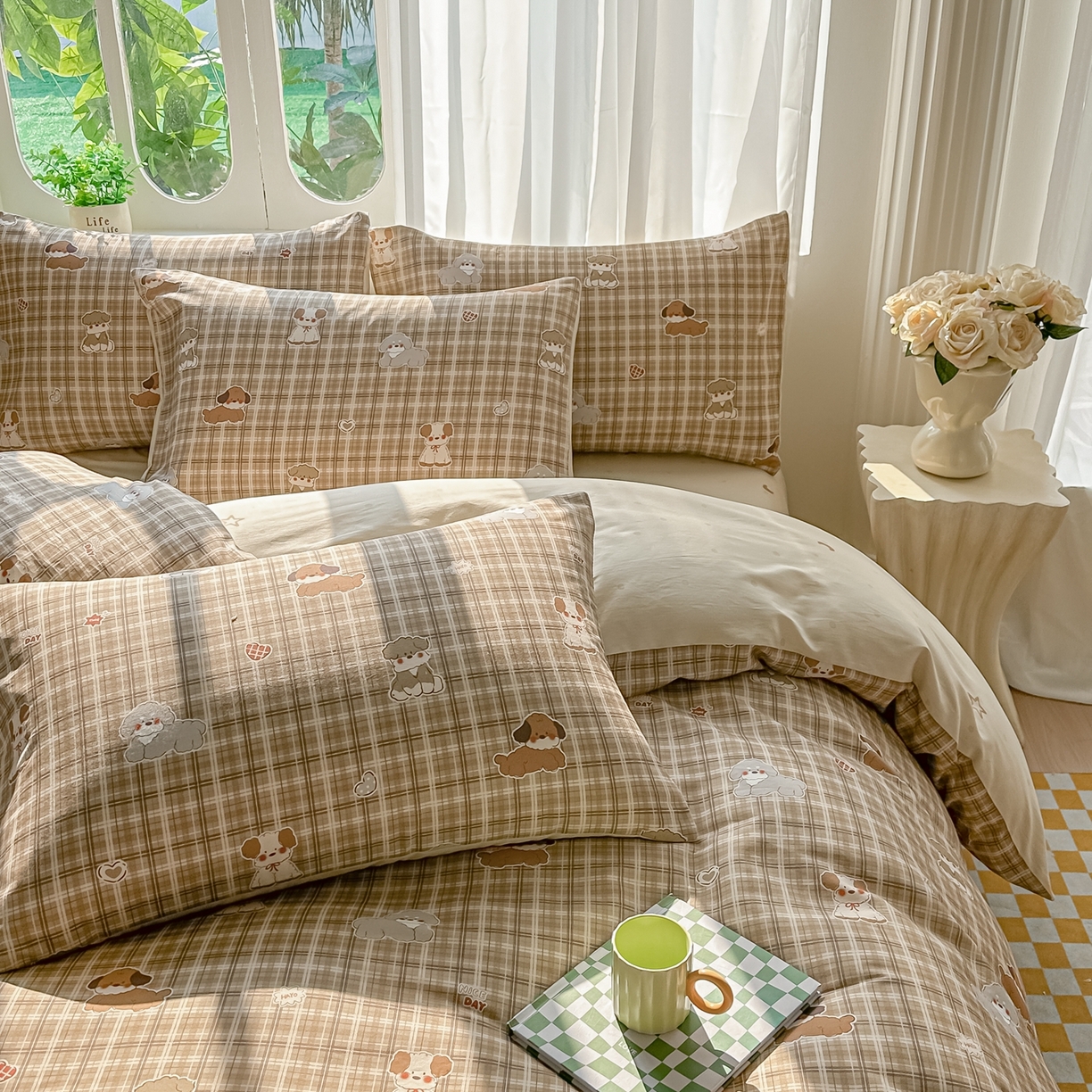 91家纺网 家纺一手货源 找家纺 颜选 2026新款全棉纯棉印花四件套 哈哈狗