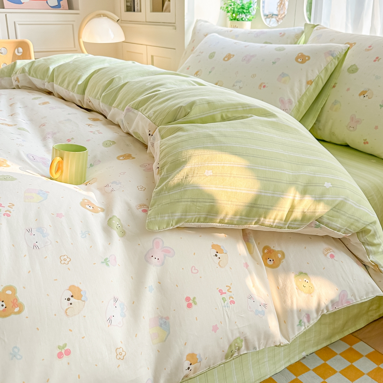 91家纺网 家纺一手货源 找家纺 颜选 2026新款全棉纯棉印花四件套 假日小狗