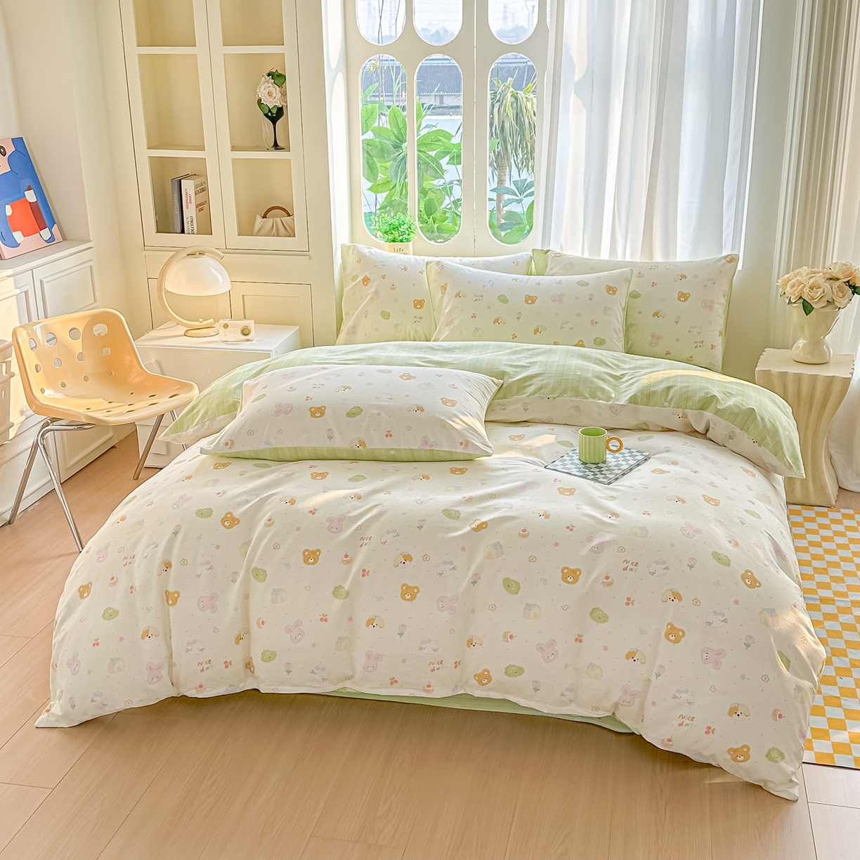 91家纺网 家纺一手货源 找家纺 颜选 2026新款全棉纯棉印花四件套 假日小狗