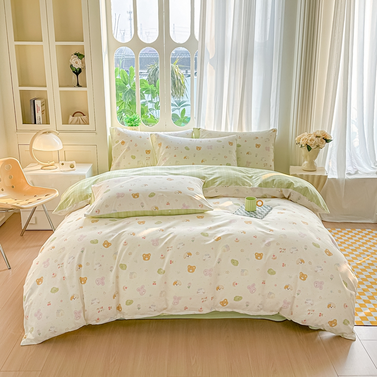 91家纺网 家纺一手货源 找家纺 颜选 2026新款全棉纯棉印花四件套 假日小狗