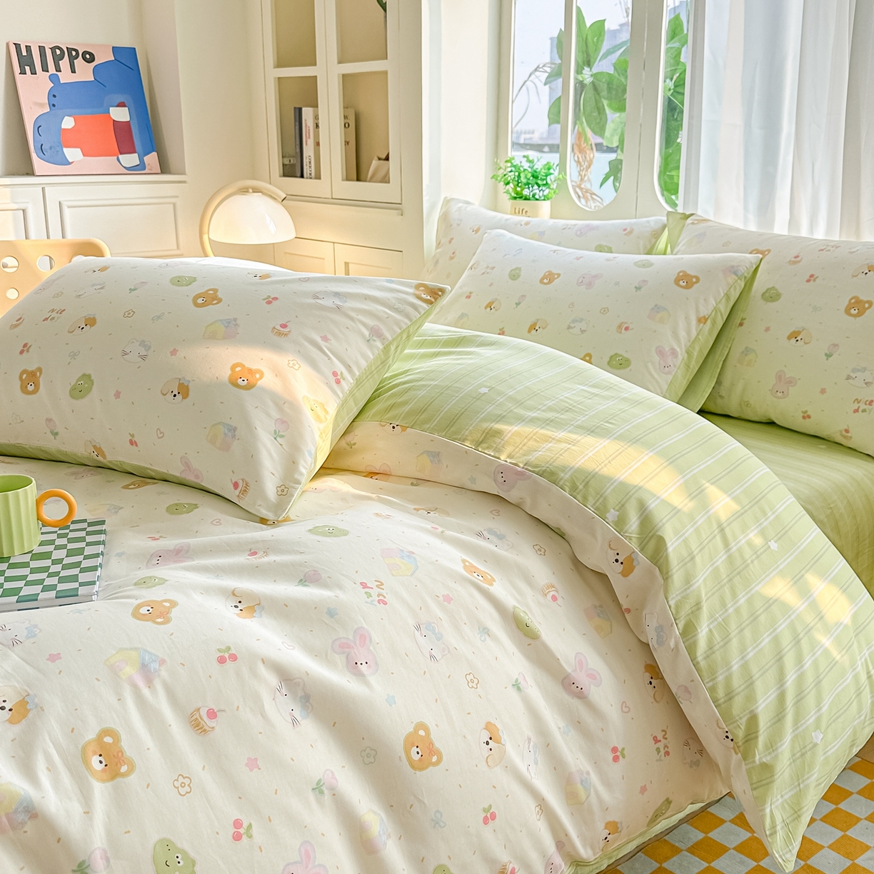 91家纺网 家纺一手货源 找家纺 颜选 2026新款全棉纯棉印花四件套 假日小狗