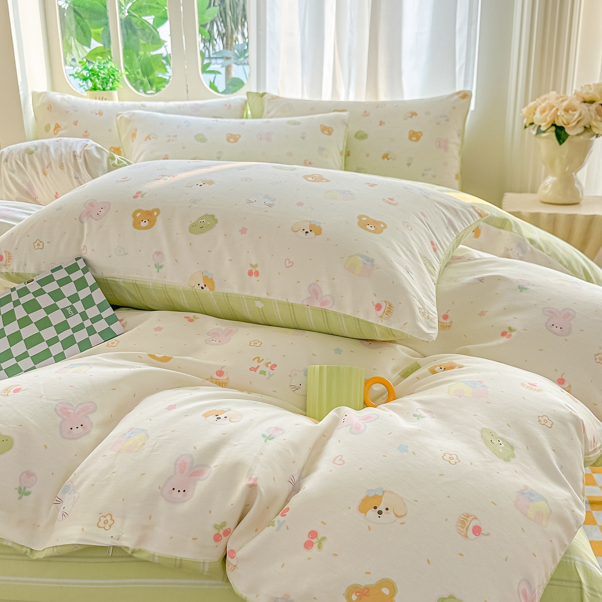 91家纺网 家纺一手货源 找家纺 颜选 2026新款全棉纯棉印花四件套 假日小狗