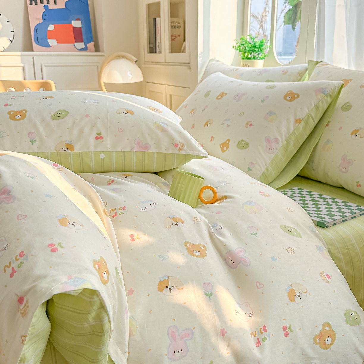 91家纺网 家纺一手货源 找家纺 颜选 2026新款全棉纯棉印花四件套 假日小狗