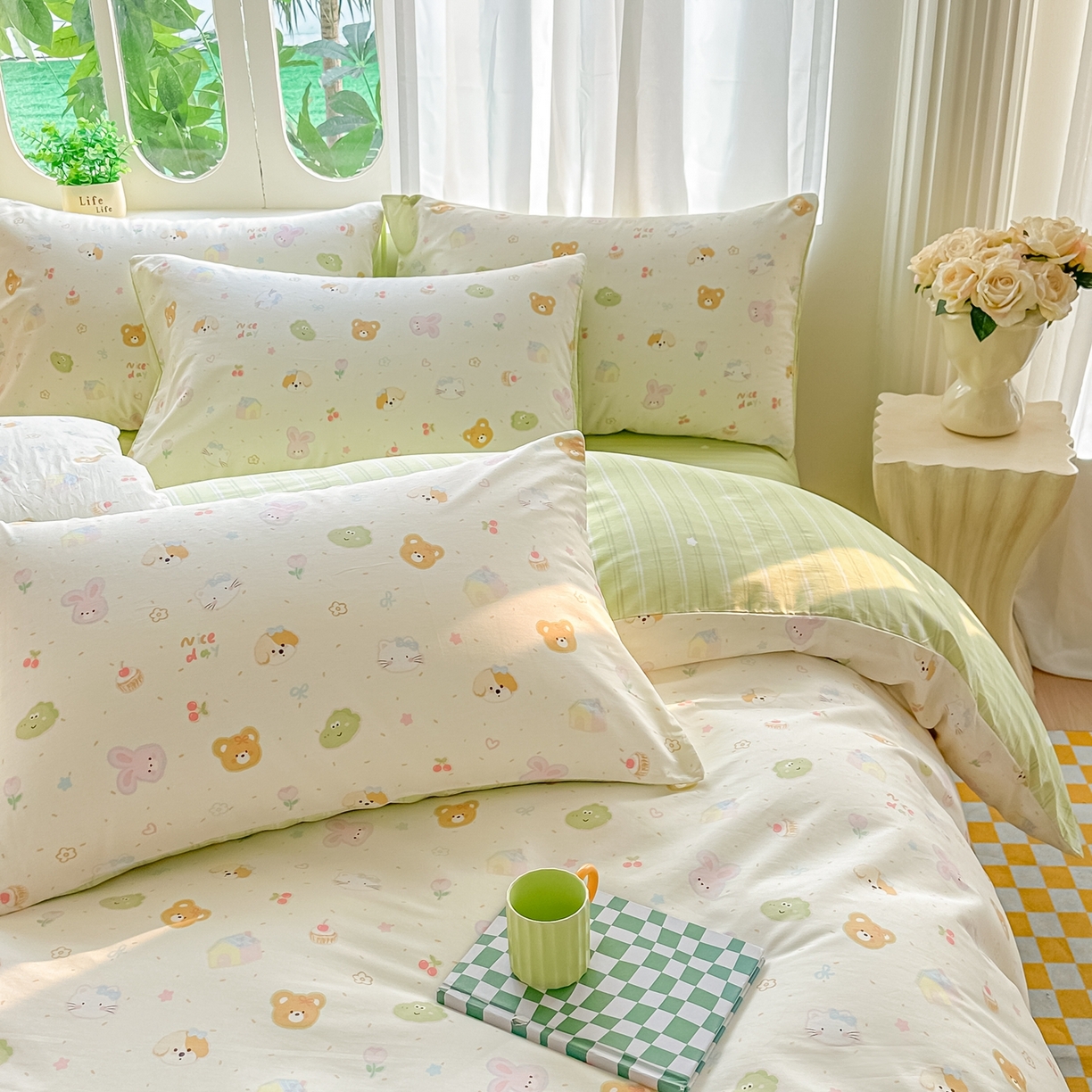 91家纺网 家纺一手货源 找家纺 颜选 2026新款全棉纯棉印花四件套 假日小狗