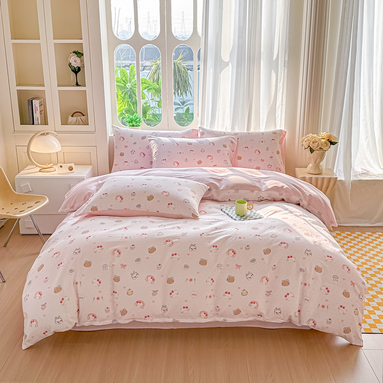 91家纺网 家纺一手货源 找家纺 颜选 2026新款全棉纯棉印花四件套 猫猫乐园