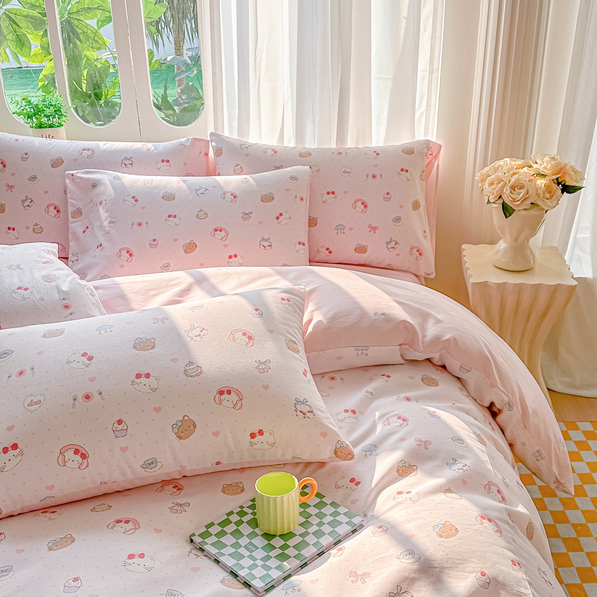 91家纺网 家纺一手货源 找家纺 颜选 2026新款全棉纯棉印花四件套 猫猫乐园