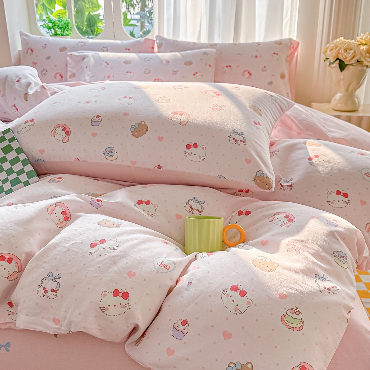 91家纺网 家纺一手货源 找家纺 颜选 2026新款全棉纯棉印花四件套 猫猫乐园