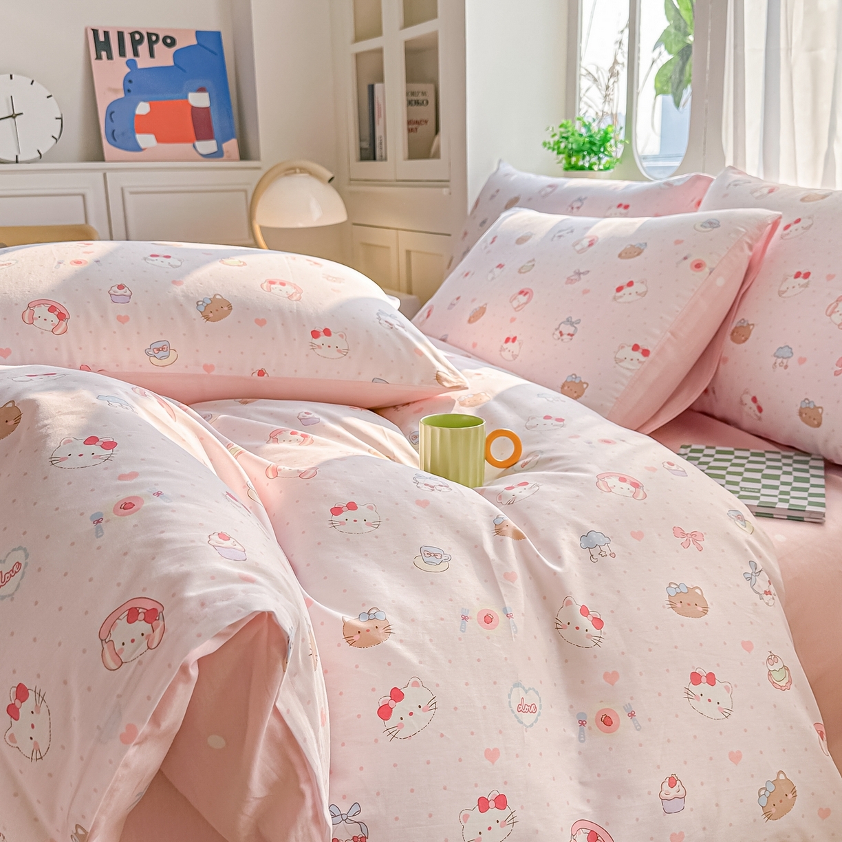 91家纺网 家纺一手货源 找家纺 颜选 2026新款全棉纯棉印花四件套 猫猫乐园