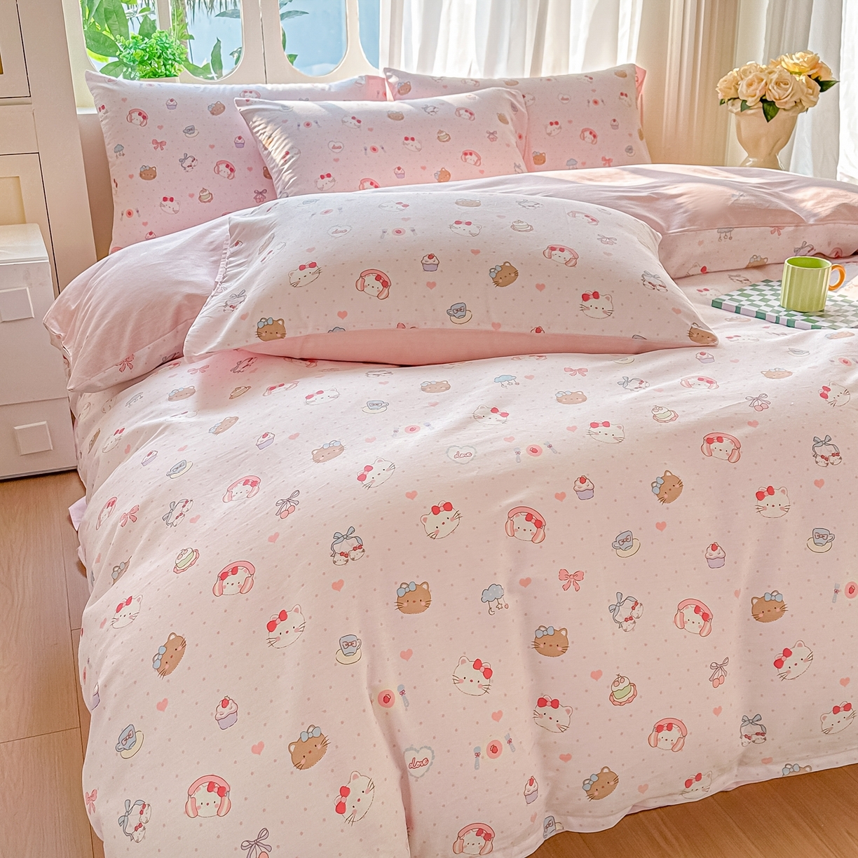 91家纺网 家纺一手货源 找家纺 颜选 2026新款全棉纯棉印花四件套 猫猫乐园