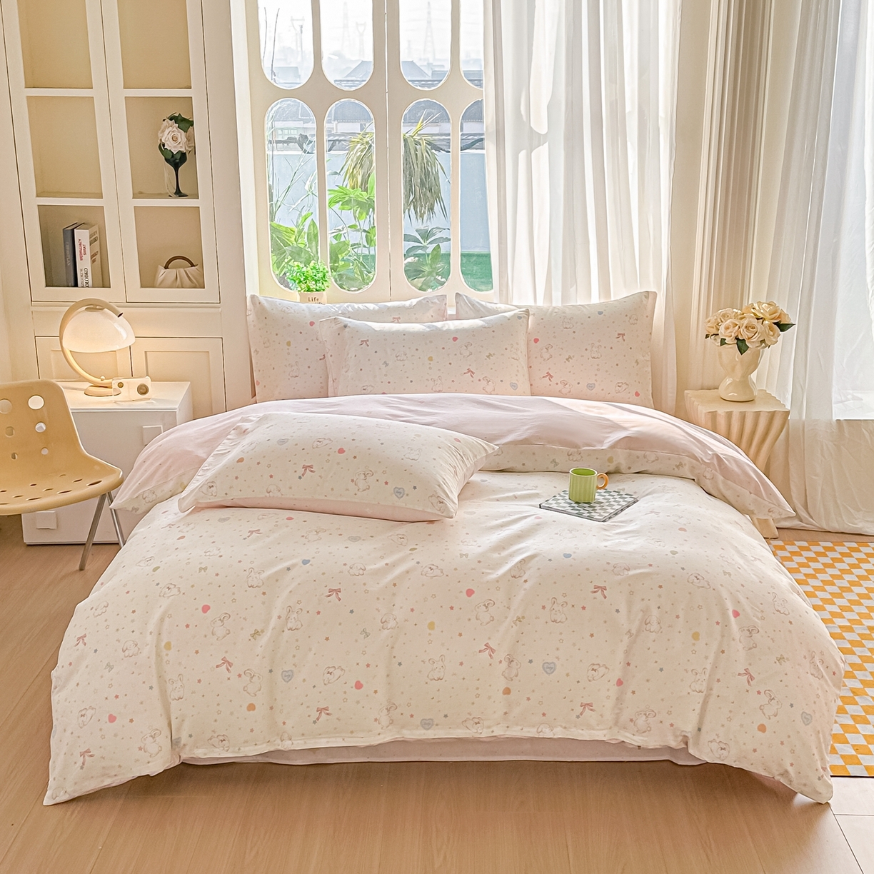 91家纺网 家纺一手货源 找家纺 颜选 2026新款全棉纯棉印花四件套 兔兔甜心