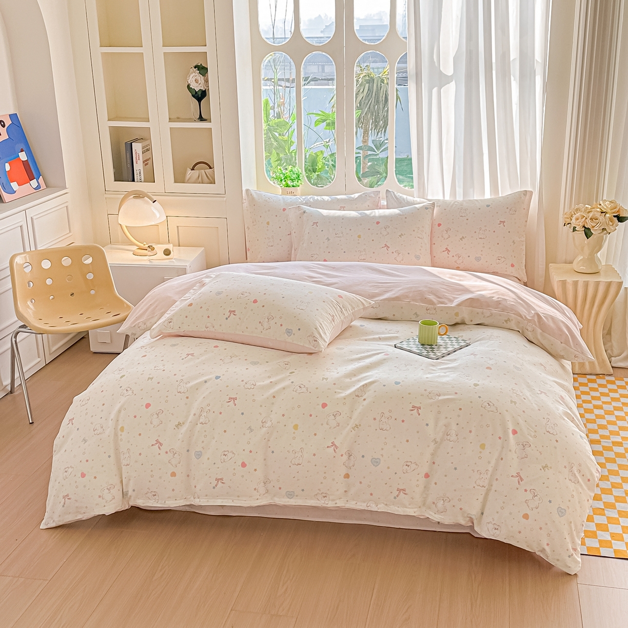 91家纺网 家纺一手货源 找家纺 颜选 2026新款全棉纯棉印花四件套 兔兔甜心