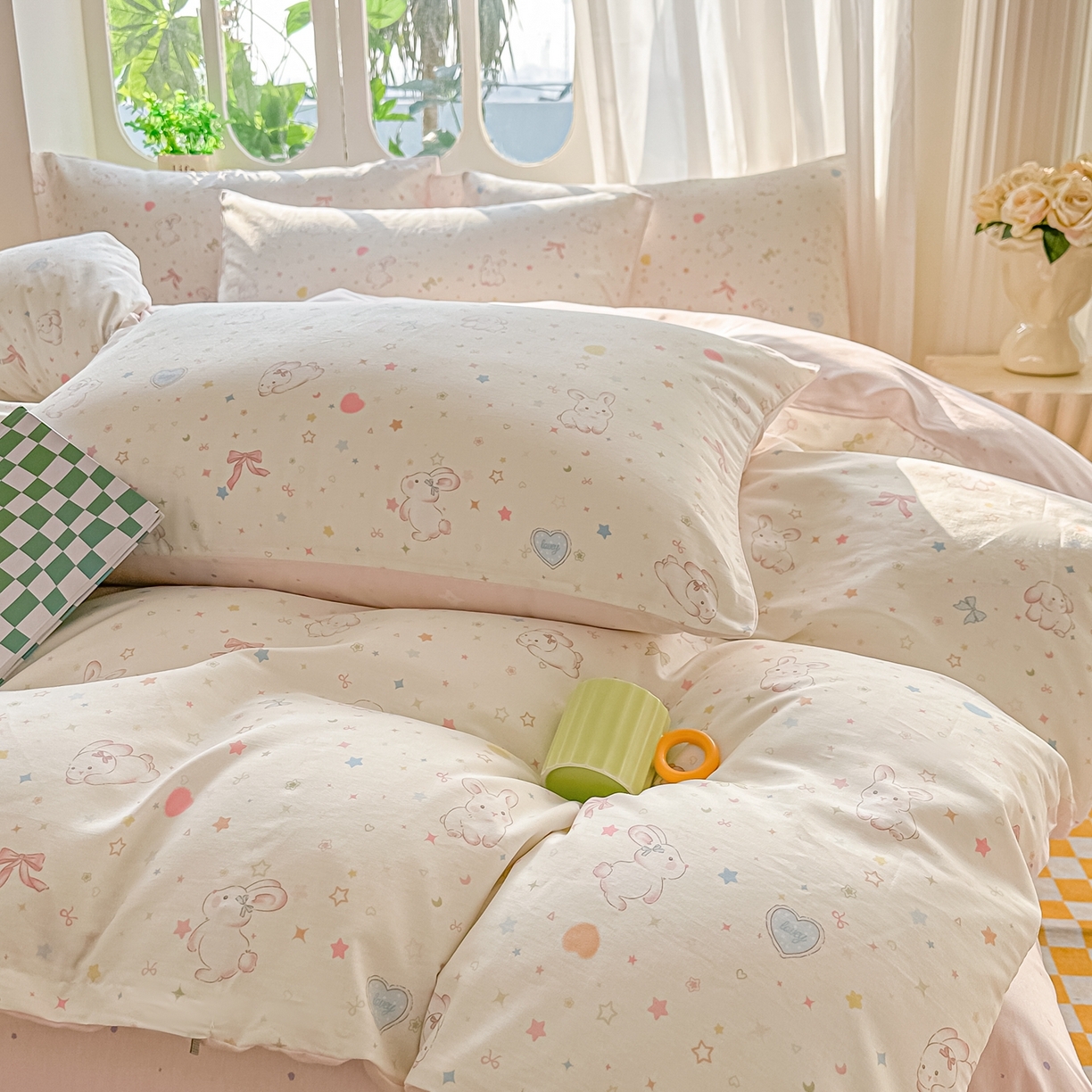 91家纺网 家纺一手货源 找家纺 颜选 2026新款全棉纯棉印花四件套 兔兔甜心