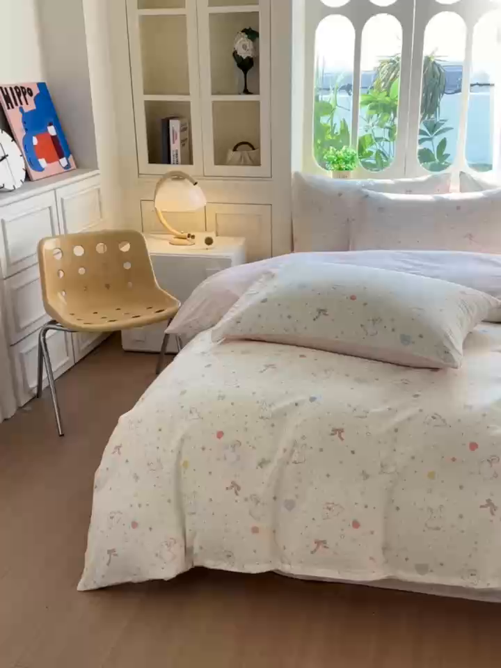 91家纺网 家纺一手货源 找家纺 颜选 2026新款全棉纯棉印花四件套 兔兔甜心