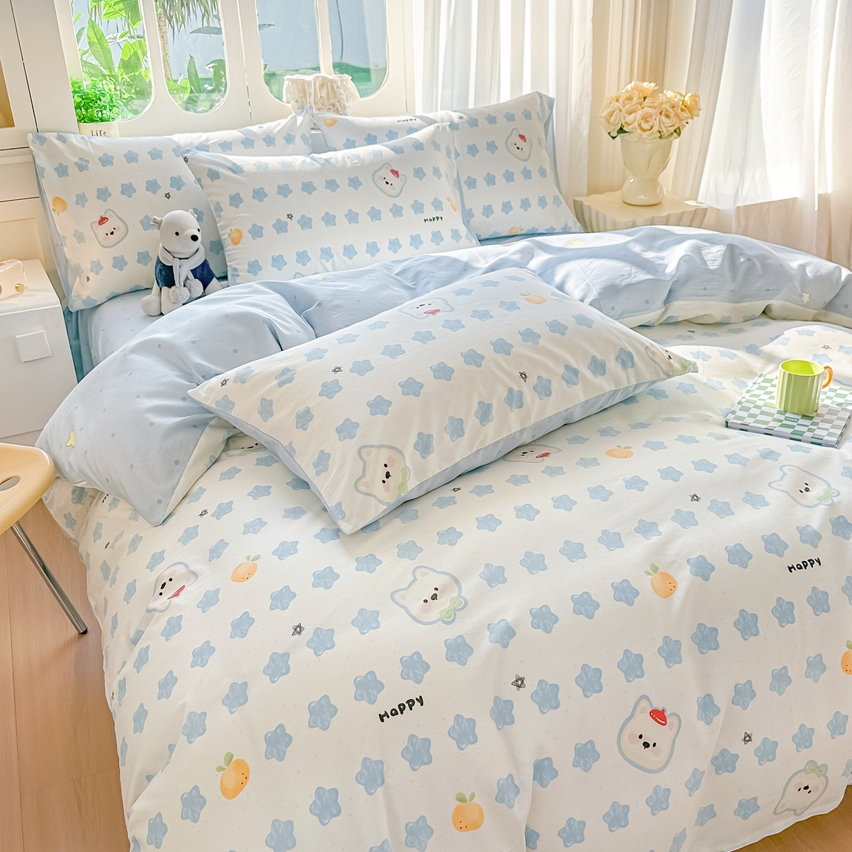 91家纺网 家纺一手货源 找家纺 颜选 2026新款全棉纯棉印花四件套 星星狗