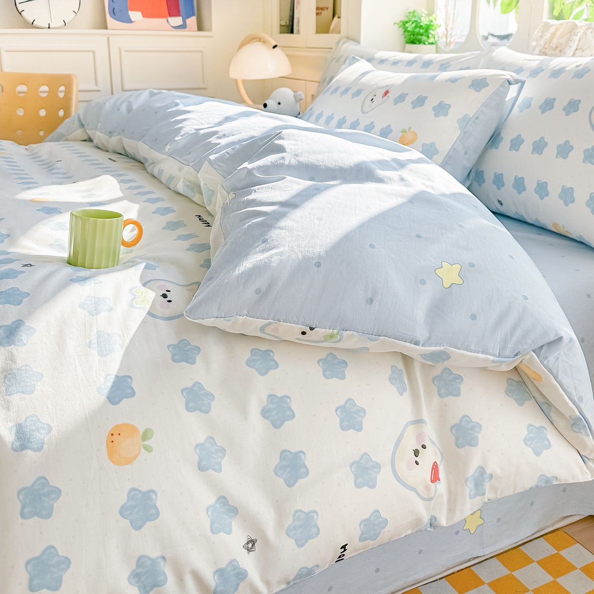 91家纺网 家纺一手货源 找家纺 颜选 2026新款全棉纯棉印花四件套 星星狗