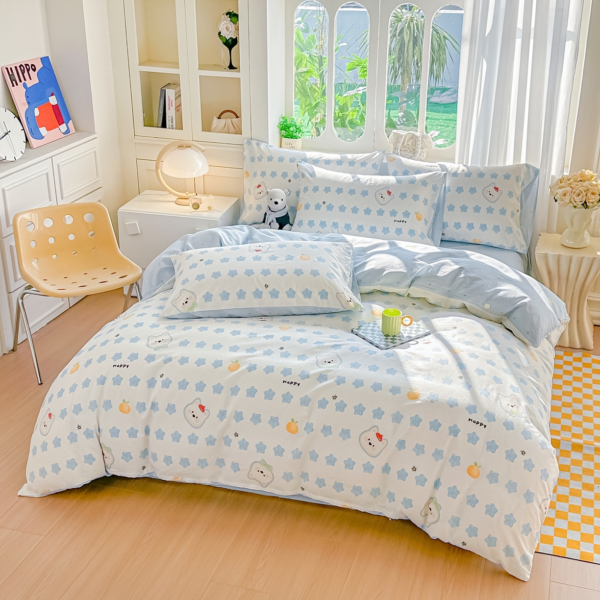 91家纺网 家纺一手货源 找家纺 颜选 2026新款全棉纯棉印花四件套 星星狗