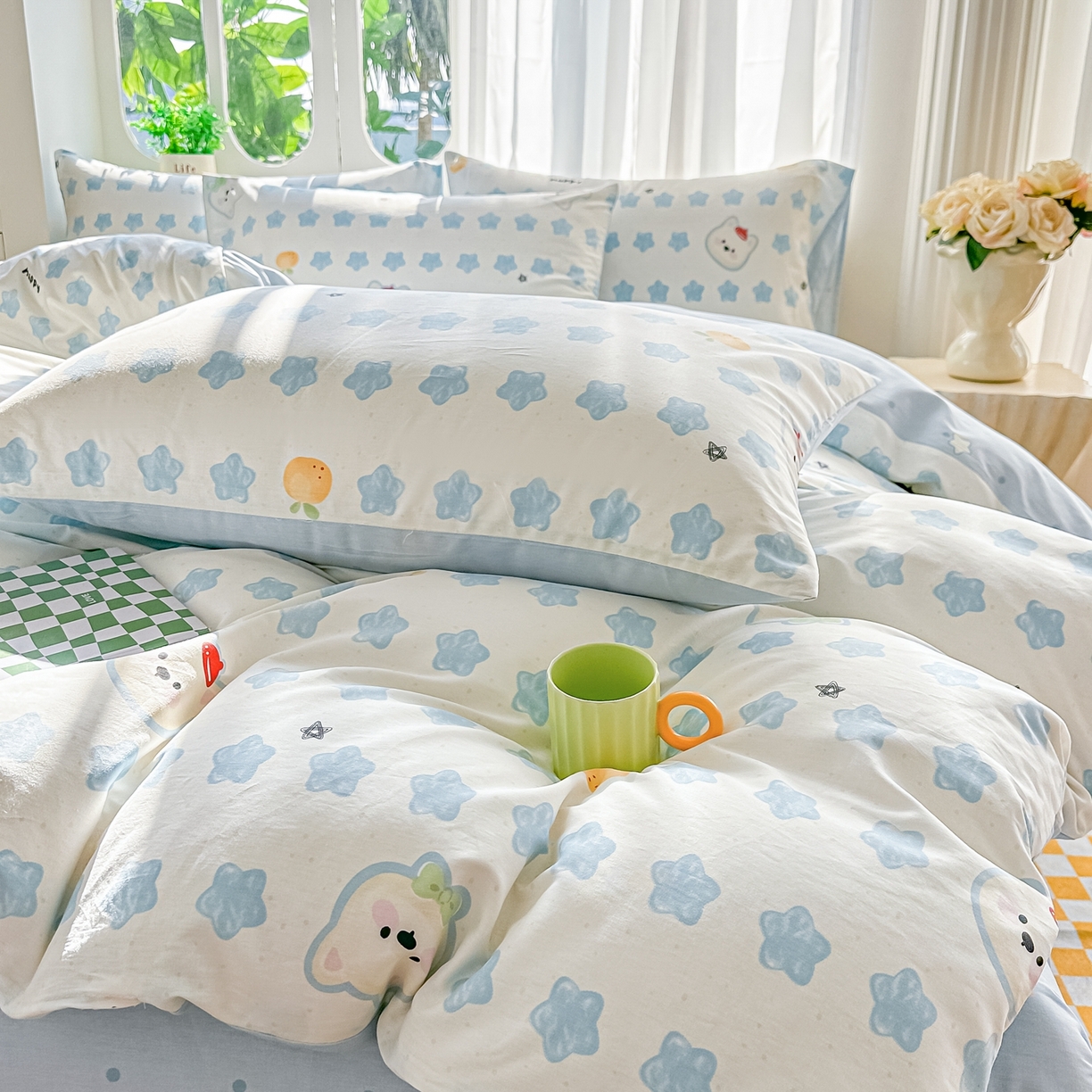 91家纺网 家纺一手货源 找家纺 颜选 2026新款全棉纯棉印花四件套 星星狗