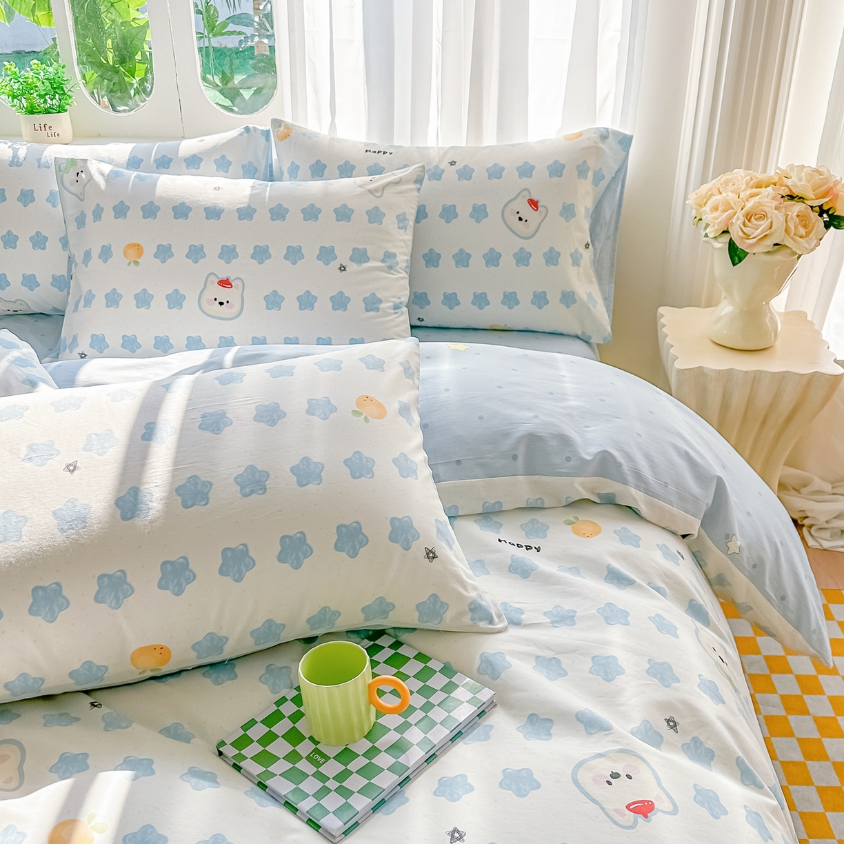 91家纺网 家纺一手货源 找家纺 颜选 2026新款全棉纯棉印花四件套 星星狗