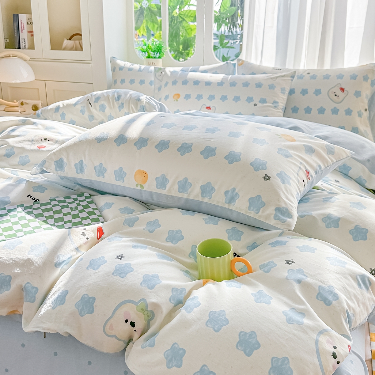 91家纺网 家纺一手货源 找家纺 颜选 2026新款全棉纯棉印花四件套 星星狗